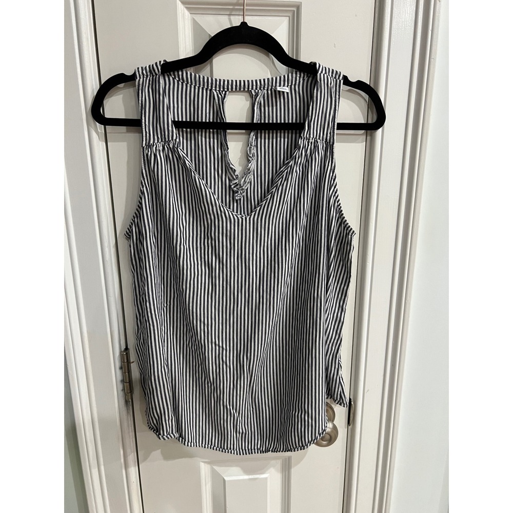 Old Navy Women Navy Blue White Striped Sleeveless V-Neck Keyhole Back Blouse L